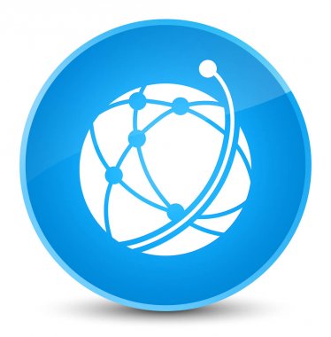 Küresel ağ simgesini zarif camgöbeği mavi yuvarlak düğmesi