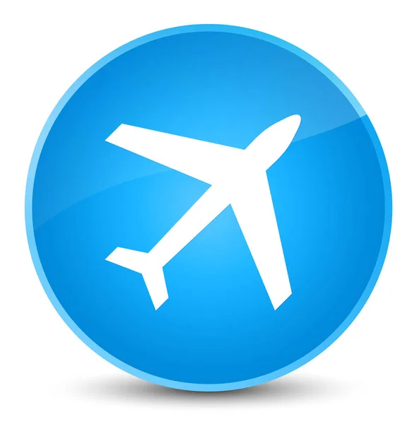 Ícone de avião botão redondo azul ciano elegante — Fotografia de Stock