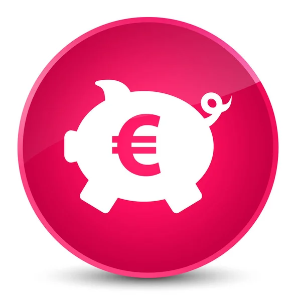 Piggy banco ícone de sinal de euro elegante botão redondo rosa — Fotografia de Stock