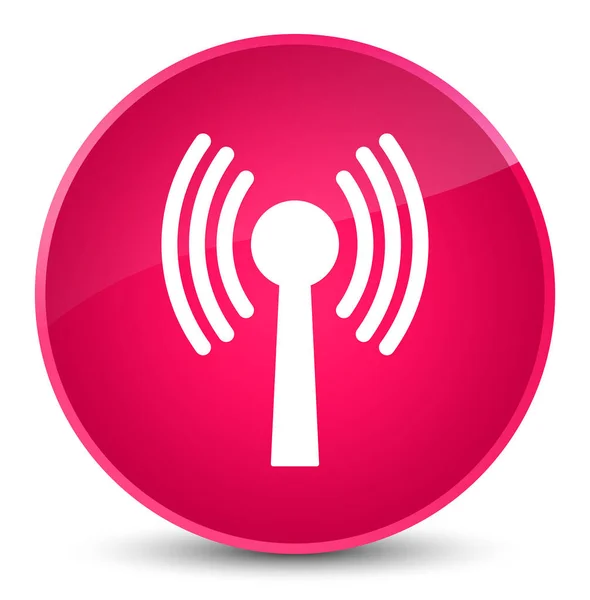 Ikon jaringan Wlan tombol bundar merah muda elegan — Stok Foto