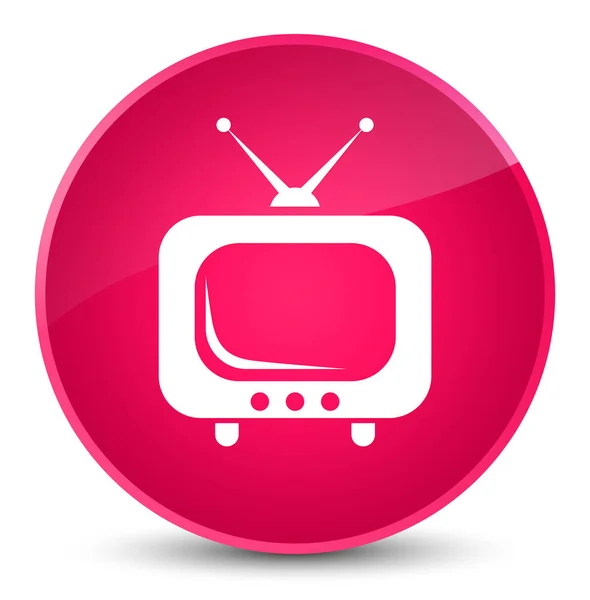 Ícone de TV elegante botão redondo rosa — Fotografia de Stock
