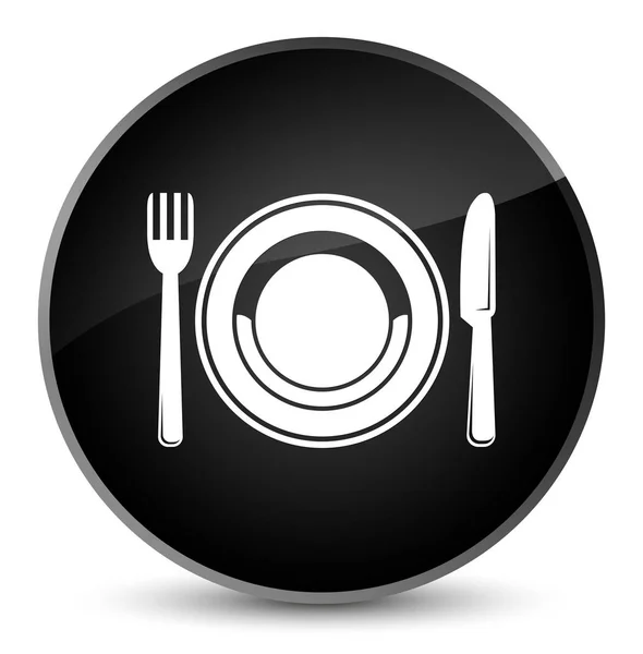 Ikon piring makanan tombol bundar hitam elegan — Stok Foto