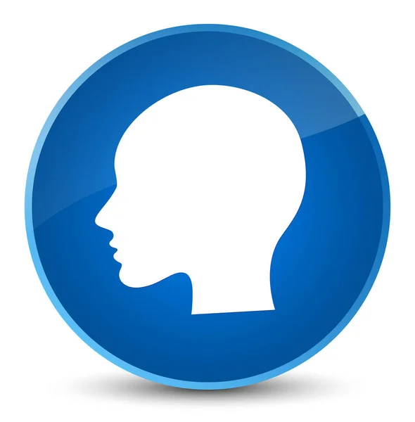 Κεφάλι γυναίκας πρόσωπο κομψό μπλε στρογγυλό κουμπί εικονίδιο — Φωτογραφία Αρχείου