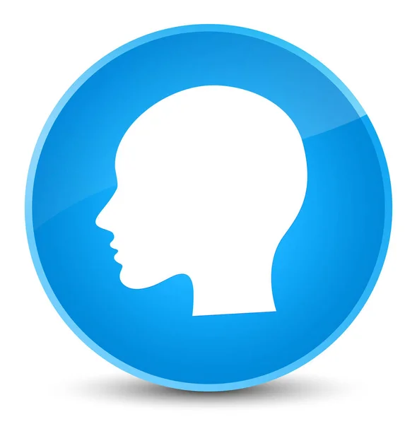 Κεφάλι γυναίκας πρόσωπο κομψό κυανό μπλε γύρο κουμπί εικονίδιο — Φωτογραφία Αρχείου