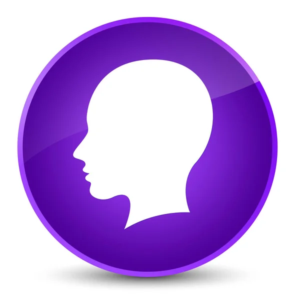 Kepala ikon wajah wanita tombol bundar ungu elegan — Stok Foto