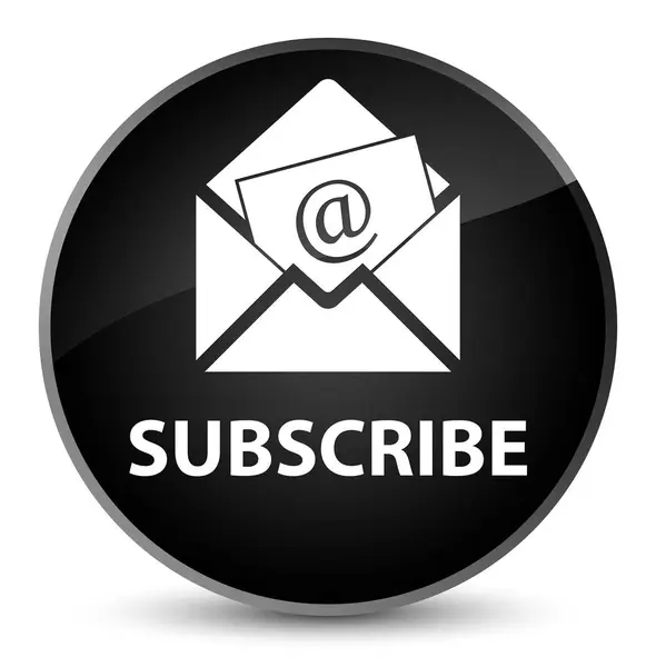 (Biuletyn e-mail ikona) elegancki czarny okrągły przycisk Subskrybuj — Zdjęcie stockowe