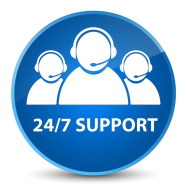 24/7 Destek (müşteri bakım ekibi simgesi) zarif mavi yuvarlak düğmesi