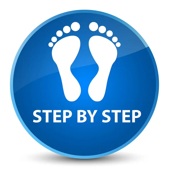 Step by step (footprint icon) elegant blue round button — Stock Photo, Image