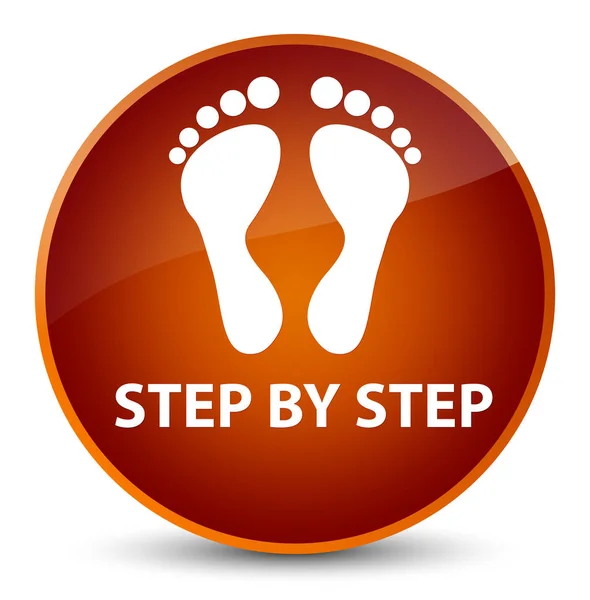 Step by step (footprint icon) elegant brown round button — Stock Photo, Image