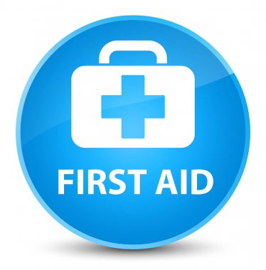 İlk yardım zarif camgöbeği mavi yuvarlak düğmesi