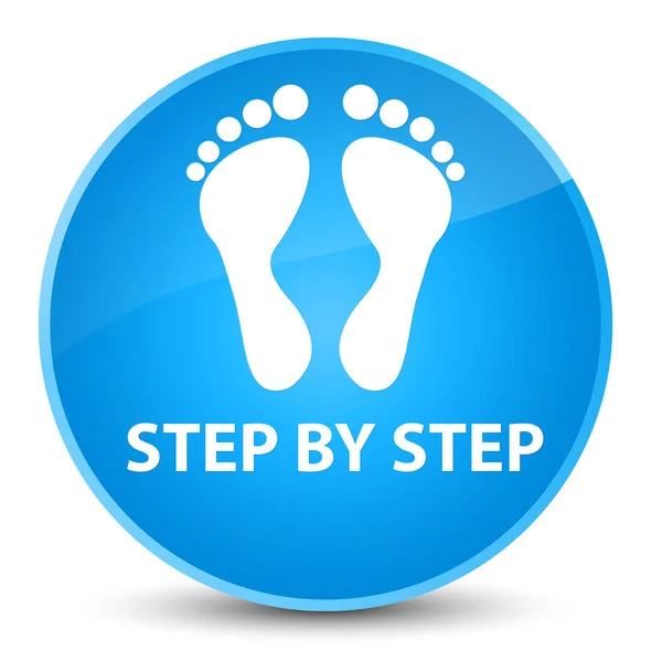 Step by step (footprint icon) elegant cyan blue round button — Stock Photo, Image