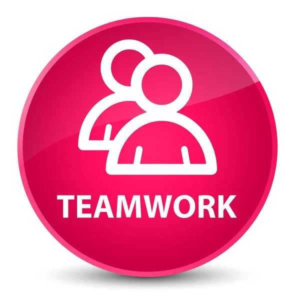 Trabalho em equipe (ícone de grupo) botão redondo rosa elegante — Fotografia de Stock