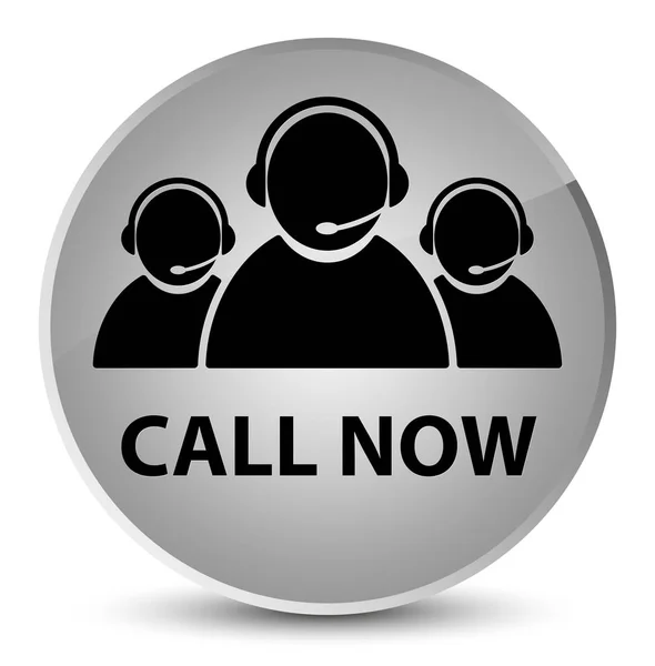 Call now (customer care team icon) elegant white round button — Stock Photo, Image