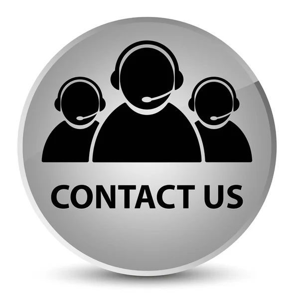 Επικοινωνήστε μαζί μας (εικονίδιο ομάδας φροντίδας πελατών) κομψό λευκό στρογγυλό κουμπί — Φωτογραφία Αρχείου
