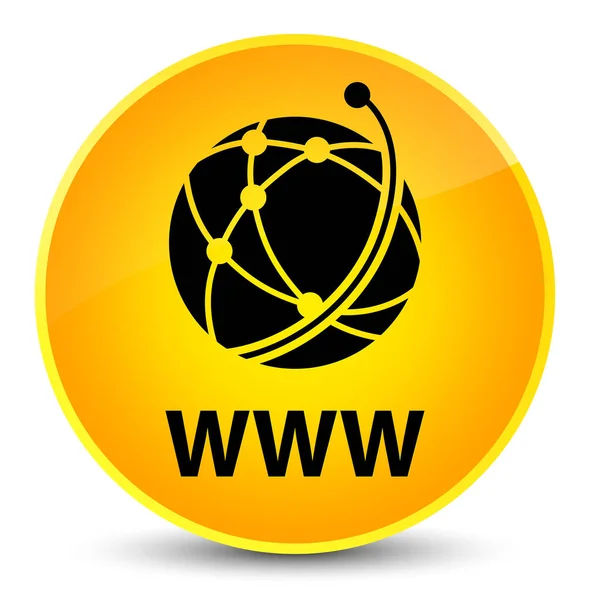 WWW (icona della rete globale) elegante pulsante rotondo giallo — Foto Stock