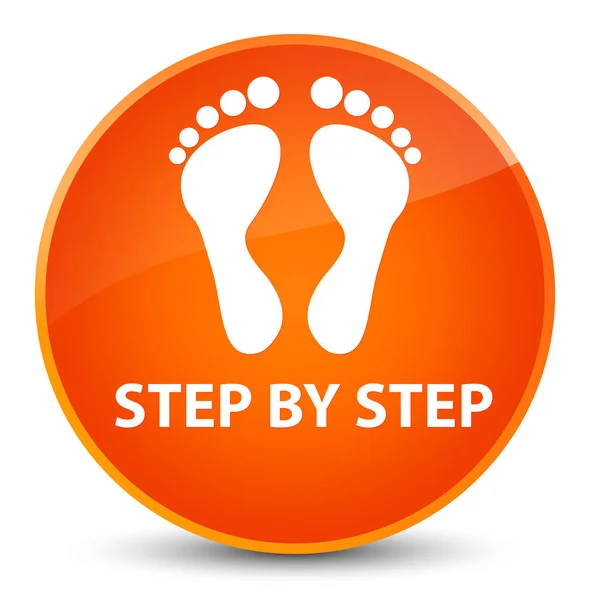 Step by step (footprint icon) elegant orange round button — Stock Photo, Image