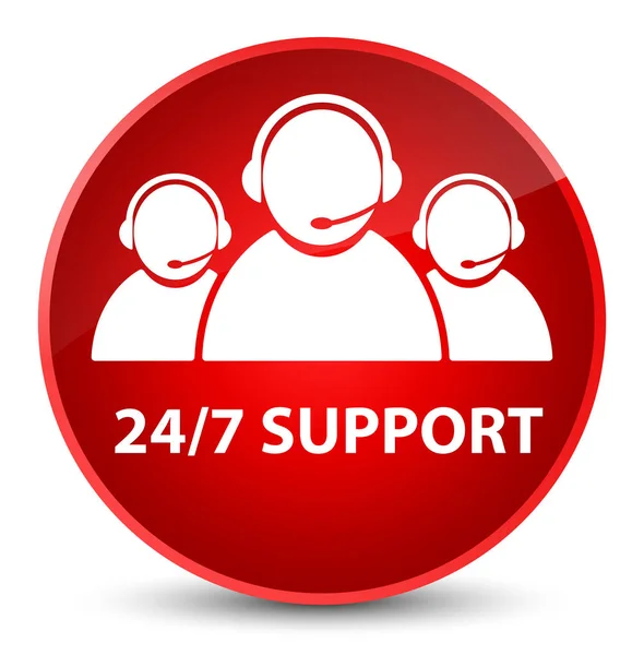24/7 支持 （客户服务团队图标） 优雅红色圆形按钮 — 图库照片