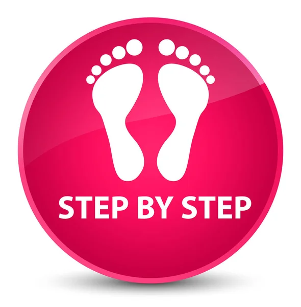 Step by step (footprint icon) elegant pink round button — Stock Photo, Image