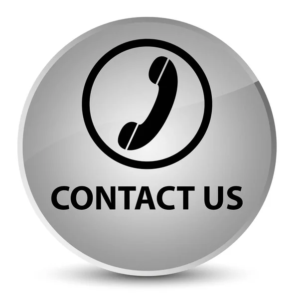 Contact us (phone icon) elegant white round button — Stock Photo, Image