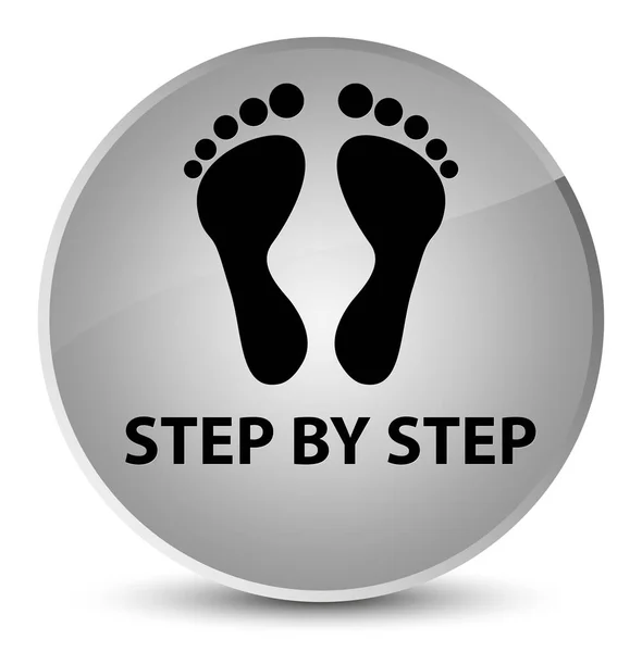 Step by step (footprint icon) elegant white round button — Stock Photo, Image