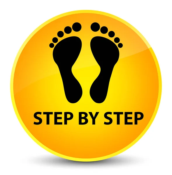 Step by step (footprint icon) elegant yellow round button — Stock Photo, Image