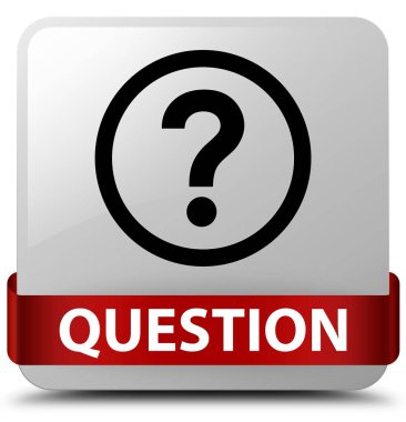 Soru beyaz kare düğme kırmızı kurdele orta