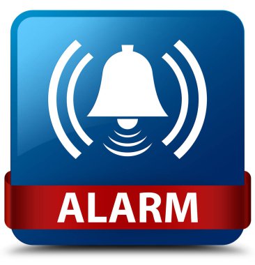 Alarm (zil simgesini) mavi kare düğme kırmızı kurdele orta