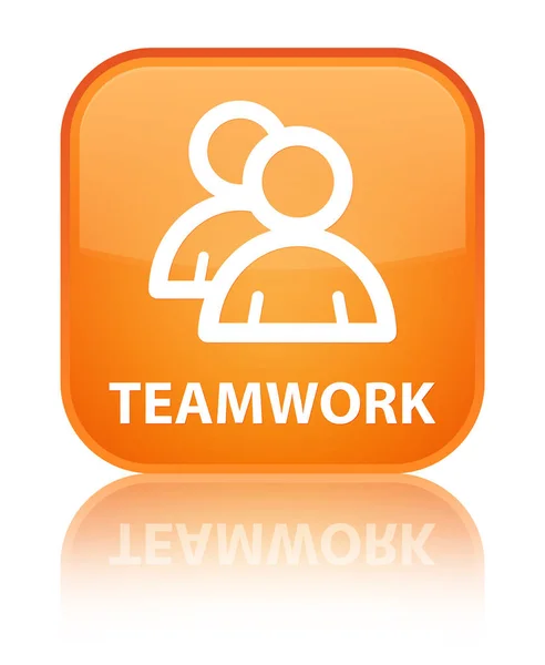 チームワーク (グループ アイコン) 特別なオレンジ色の正方形ボタン — ストック写真