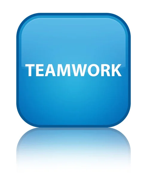 チームワーク特別なシアン青い正方形ボタン — ストック写真