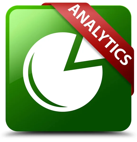 Analytics (ikonę wykresu) zielony przycisk kwadratowy czerwoną wstążką w rogu — Zdjęcie stockowe