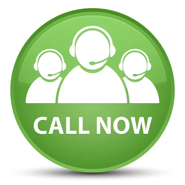 Call now (customer care team icon) special soft green round butt — Stock Photo, Image