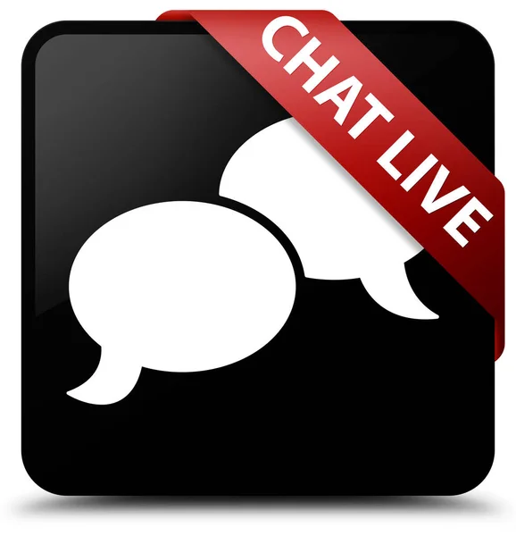 Chat en vivo negro botón cuadrado rojo cinta en la esquina — Foto de Stock