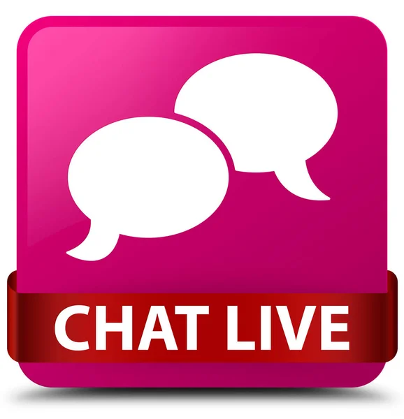 Chat live pink square button red ribbon in middle — Stock Photo, Image