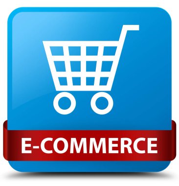 E-ticaret camgöbeği mavi kare düğme kırmızı kurdele orta