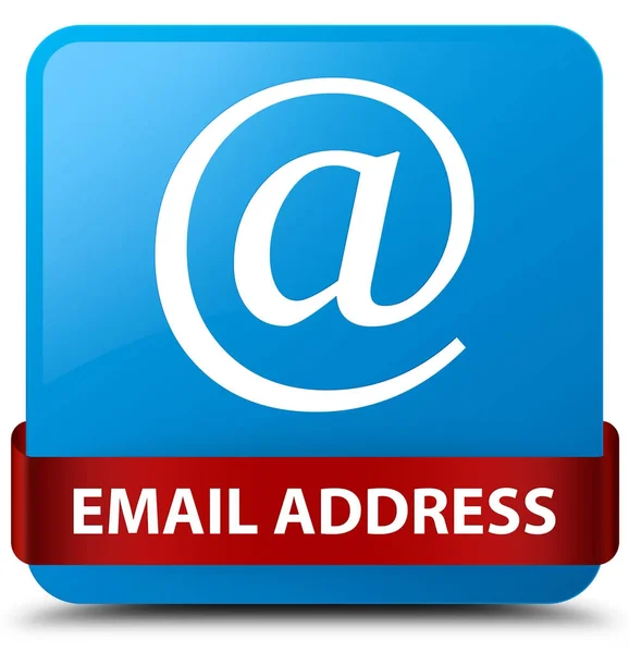 E-mail adres cyan niebieski przycisk kwadratowy czerwoną wstążką w środku — Zdjęcie stockowe