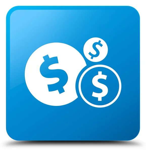 财务美元符号图标青色蓝色方形按钮 — 图库照片