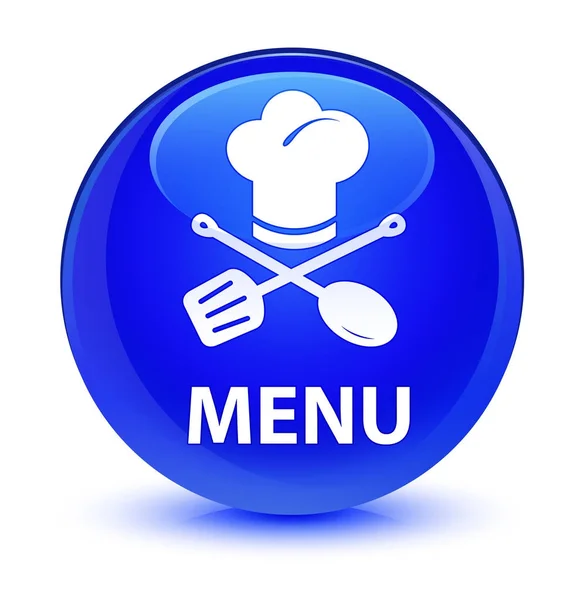 Menu (icona del ristorante) blu vetro pulsante rotondo — Foto Stock