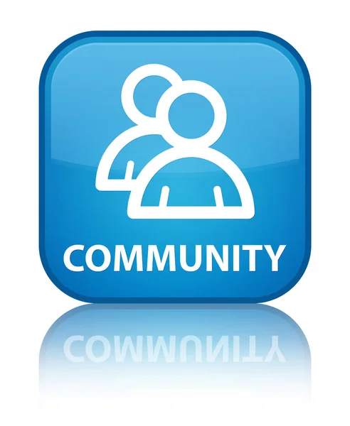 Κοινότητας (εικονίδιο ομάδας) ειδική κυανό μπλε τετράγωνο κουμπί — Φωτογραφία Αρχείου
