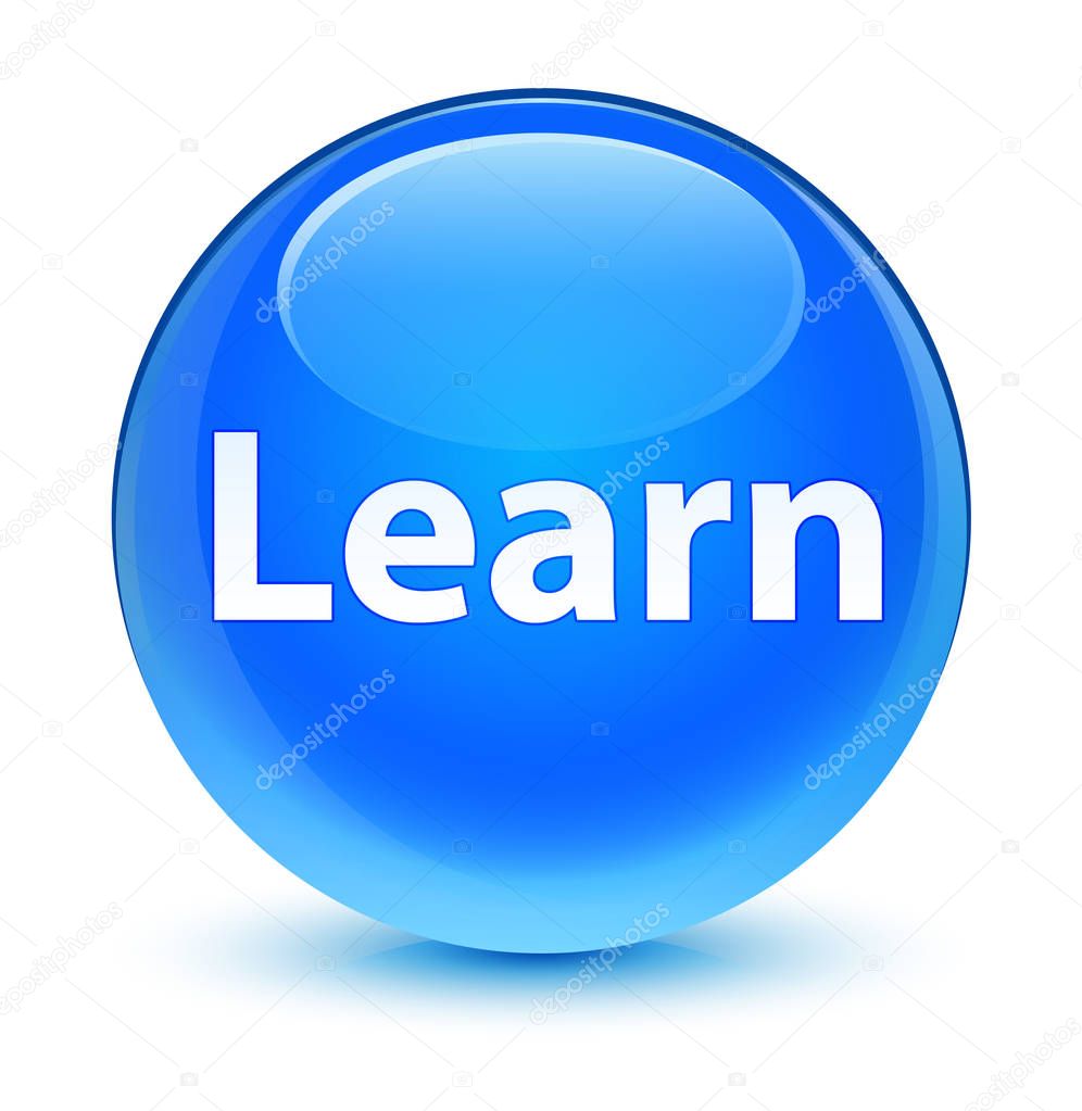 Learn glassy cyan blue round button