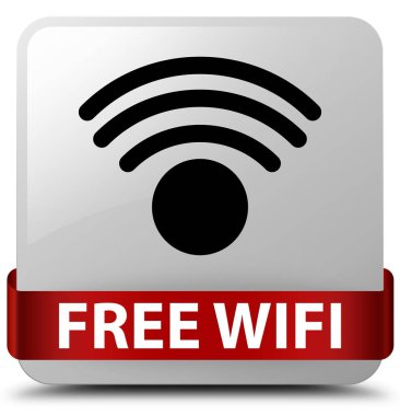 Ücretsiz Wi-Fi beyaz kare düğme kırmızı kurdele orta