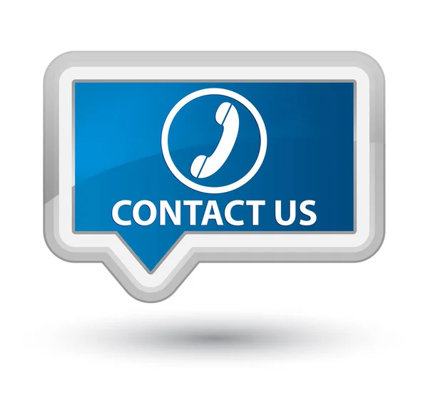 Skontaktuj się z nami (ikonę telefonu) premiera transparent niebieski przycisk — Zdjęcie stockowe