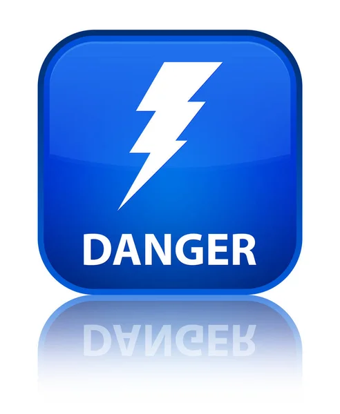 Tehlike (elektrik simgesi) özel mavi kare düğme — Stok fotoğraf