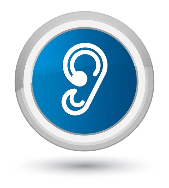 Icona dell'orecchio primo pulsante rotondo blu — Foto Stock