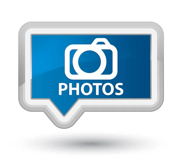 Zdjęcia (ikonę kamery) premiera przycisk niebieski transparent — Zdjęcie stockowe