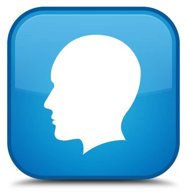 Baş erkek yüz simgesi özel camgöbeği mavi kare düğme