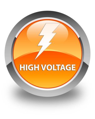 Yüksek gerilim (elektrik simgesi) parlak turuncu yuvarlak düğme