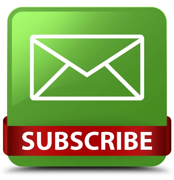 Subscribe (email icon) soft green square button red ribbon in mi