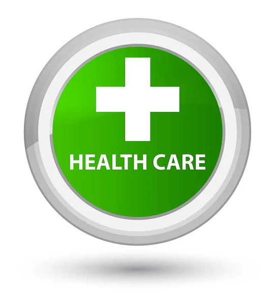 Cuidado de la salud (signo más) botón redondo verde primo — Foto de Stock