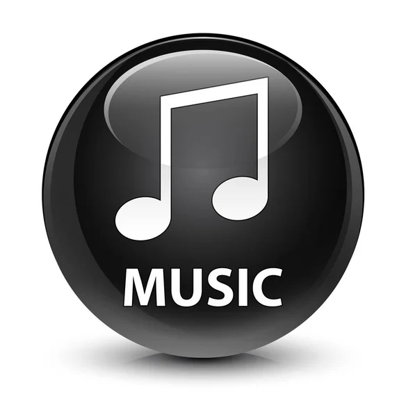 Música (ícone de melodia) botão redondo preto vítreo — Fotografia de Stock