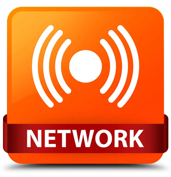 Rede (ícone de sinal) laranja quadrado botão fita vermelha no meio — Fotografia de Stock